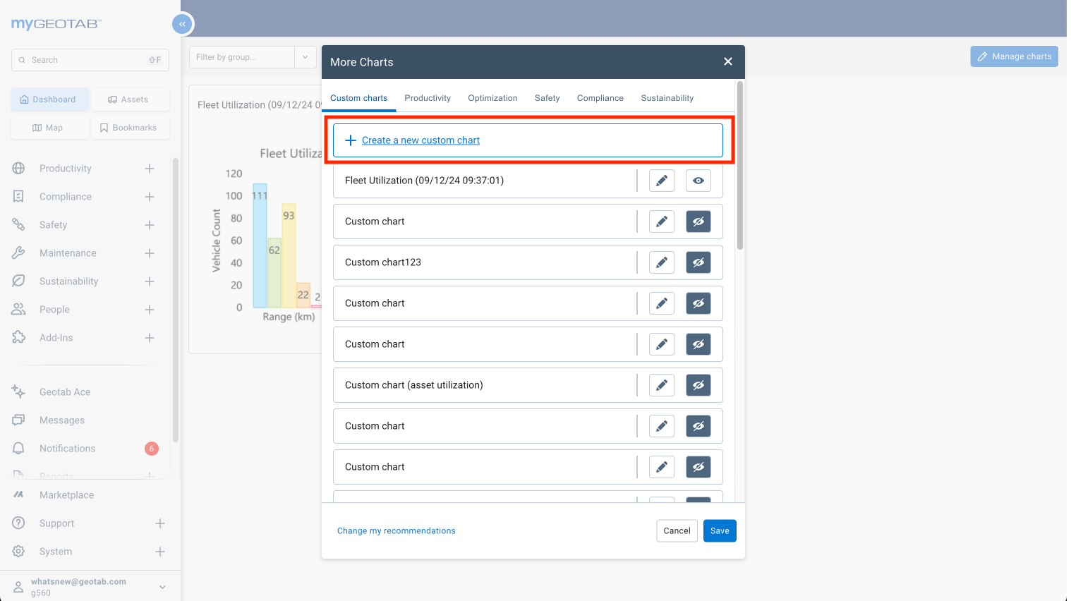 Create new custom chart on the Dashboard