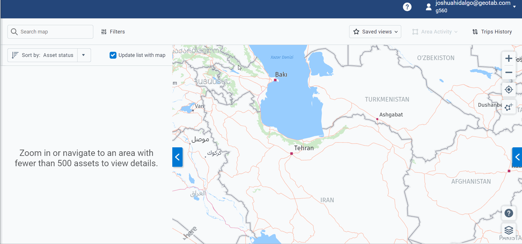 Filtering by vehicle type on the Map