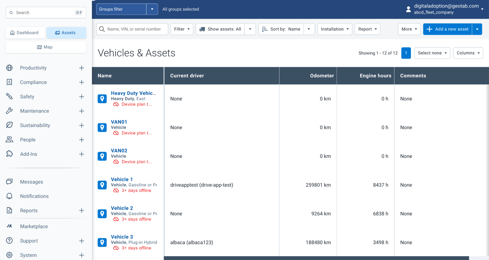 Previous Vehicles & Assets page