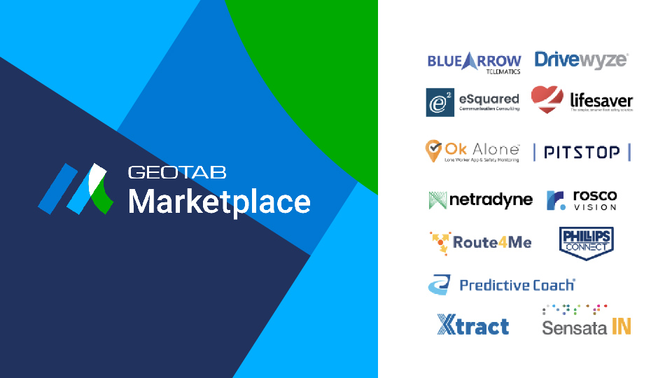 Image of Geotab Marketplace logo beside Marketplace partner logos