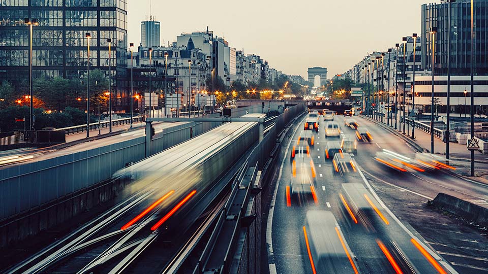 Traffic in Paris France near Arc de Triomphe