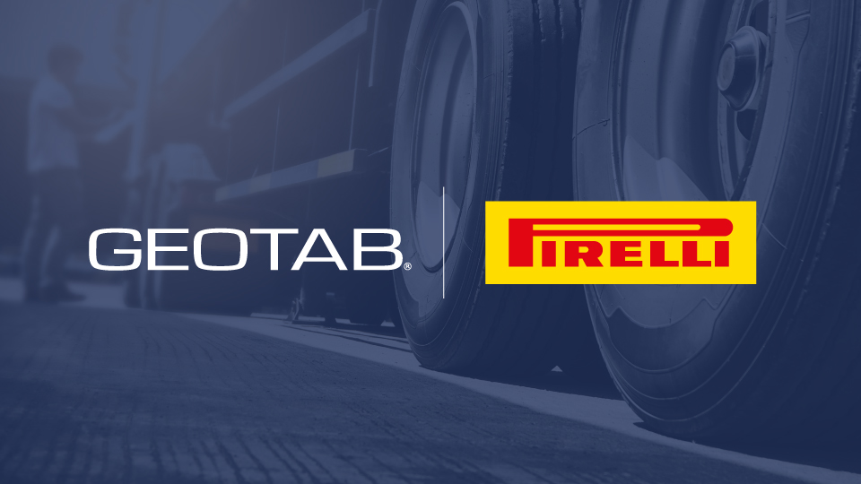 Geotab and Pirelli Logos on blue backgrounds