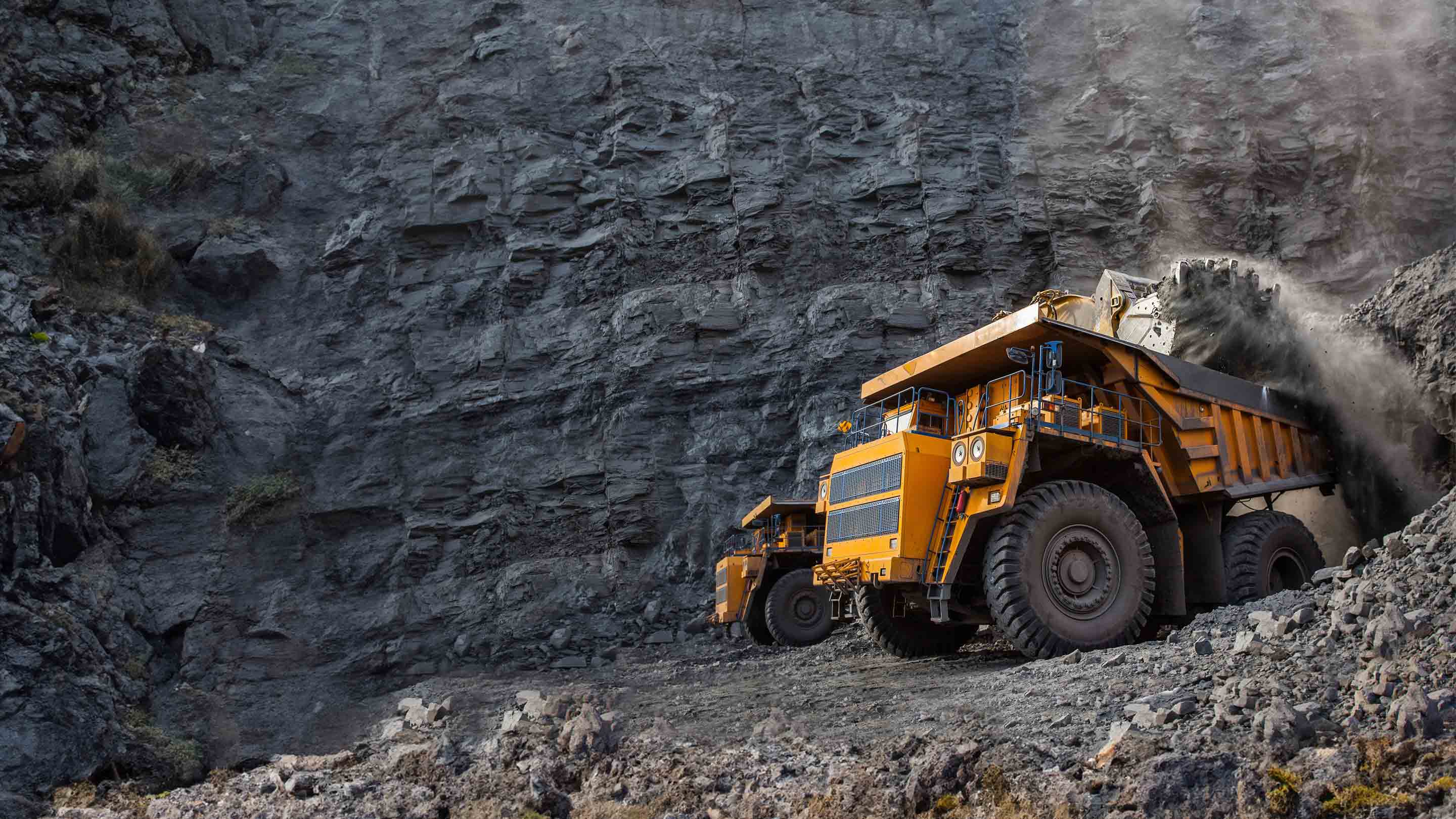 heavy trucks on a construction site