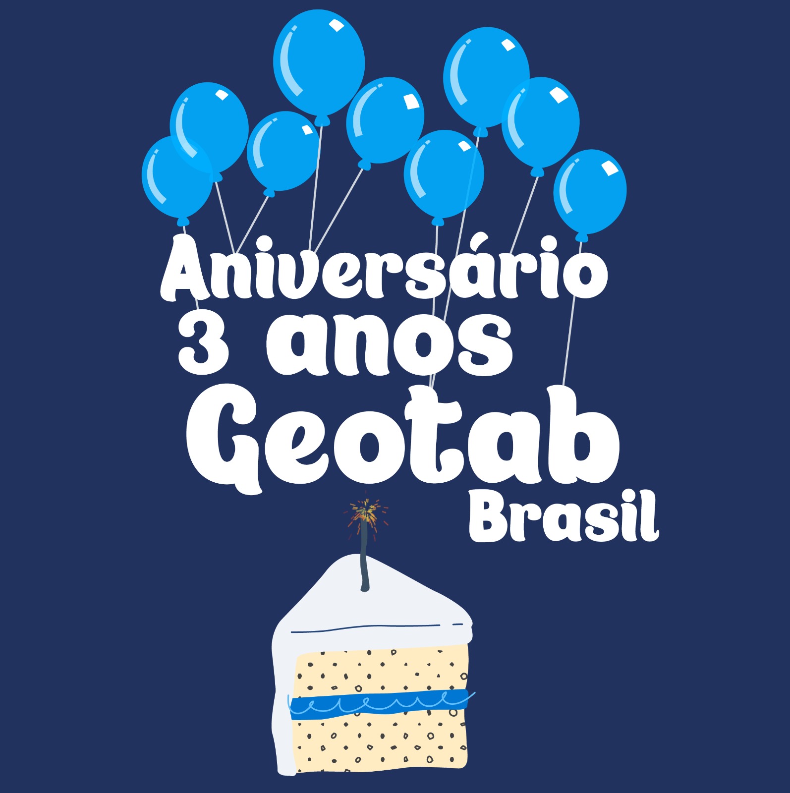 Imagem comemorativa pelo aniversario da Geotab com baloes e bolo