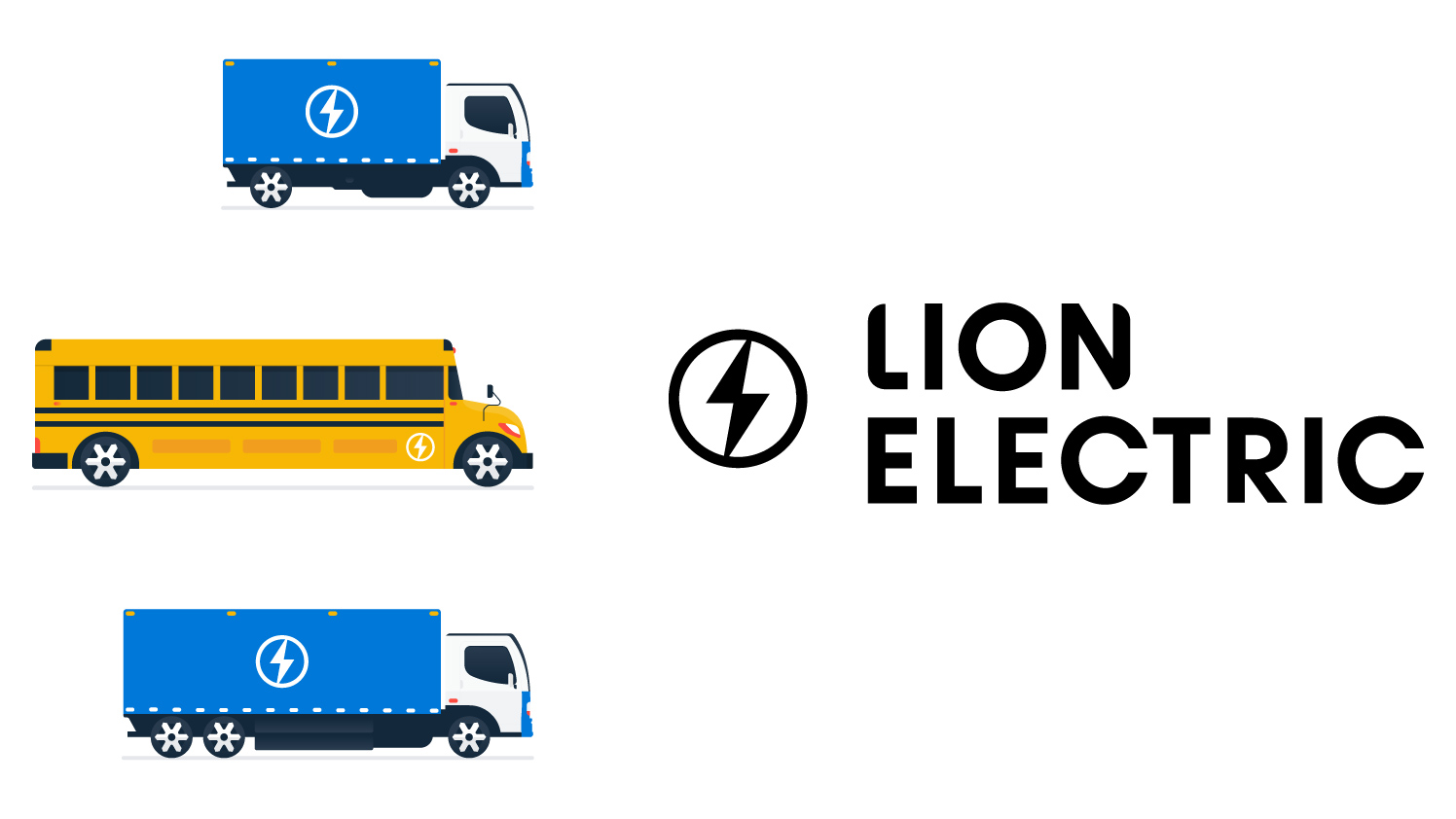 Lion electric trucks and busses illustration