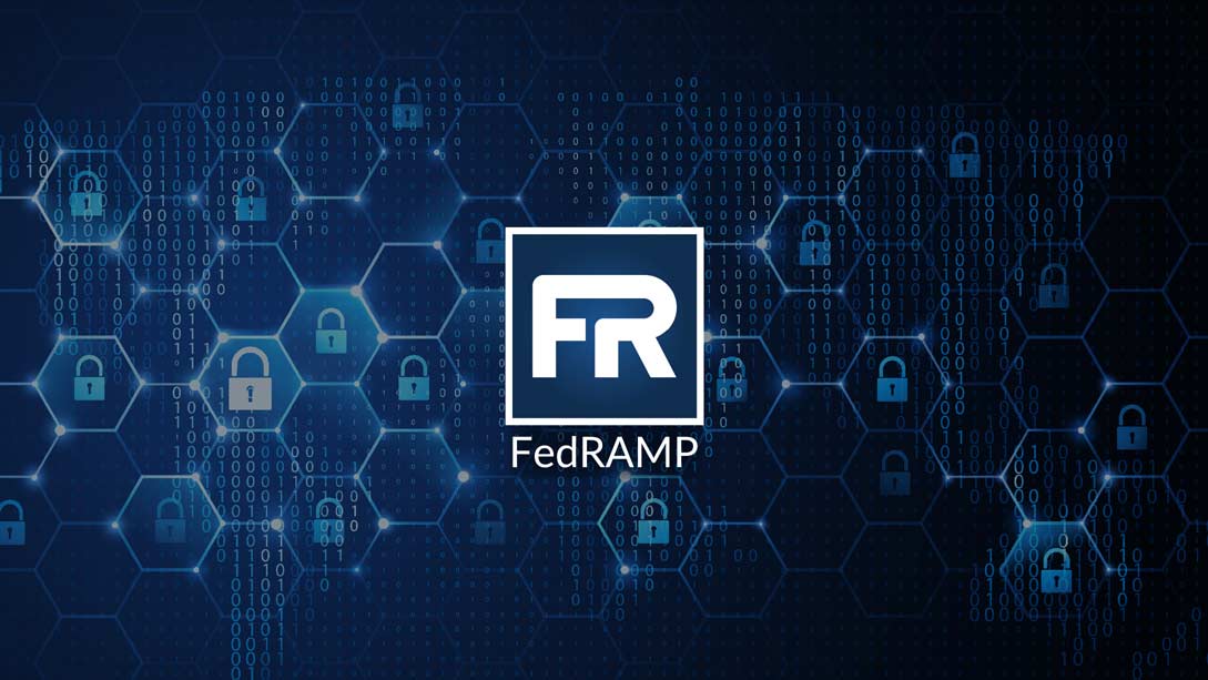 FedRAMP logo on a blue textured background with lock symbols 