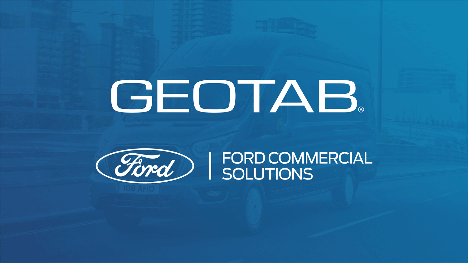 Geotab and Ford logo on blue background