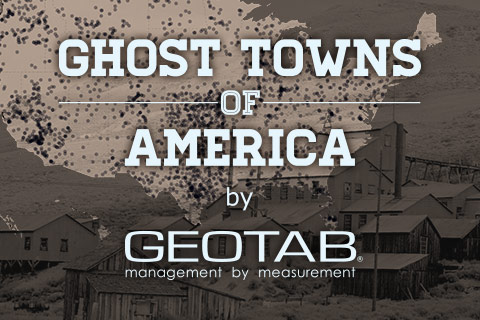 Ghost Towns of America by Geotab on grayscale American map 