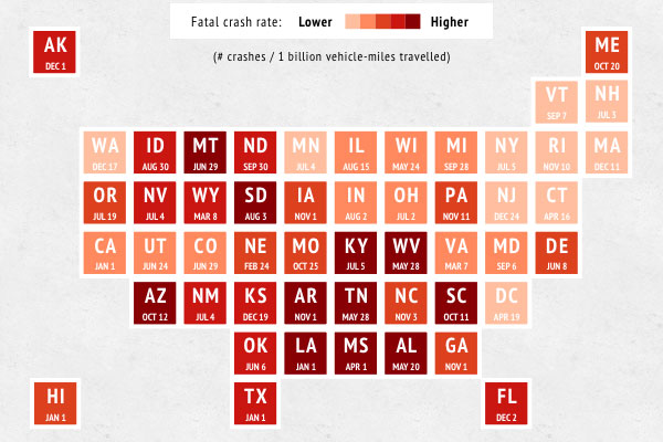 Geotab's interactive guide showcasing driver safety highest and lowest risked states in America